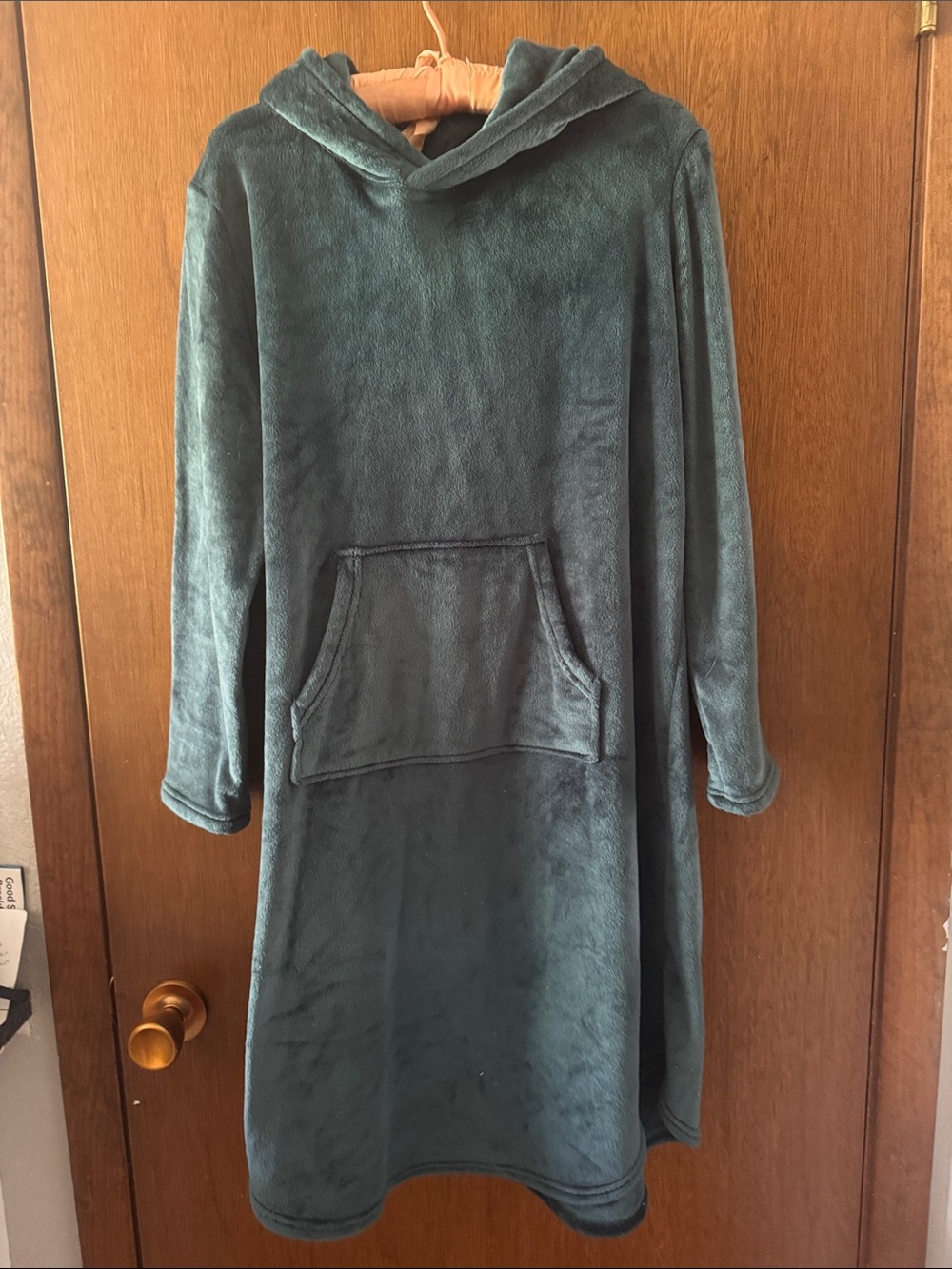 32 Degrees Plush Hooded Lounge Robe in Teal Green